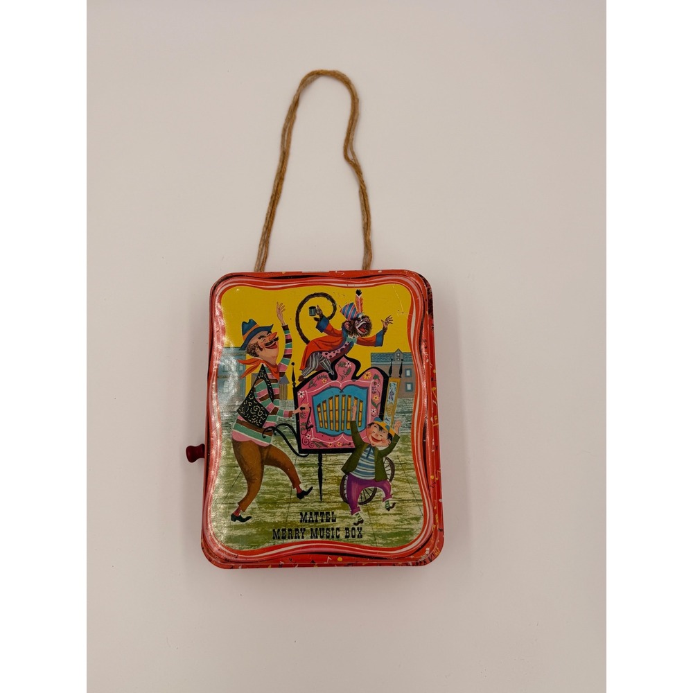 Vintage Mattel Merry Music Box Tin Litho Hand Crank Toy Stock 501 Louis Song